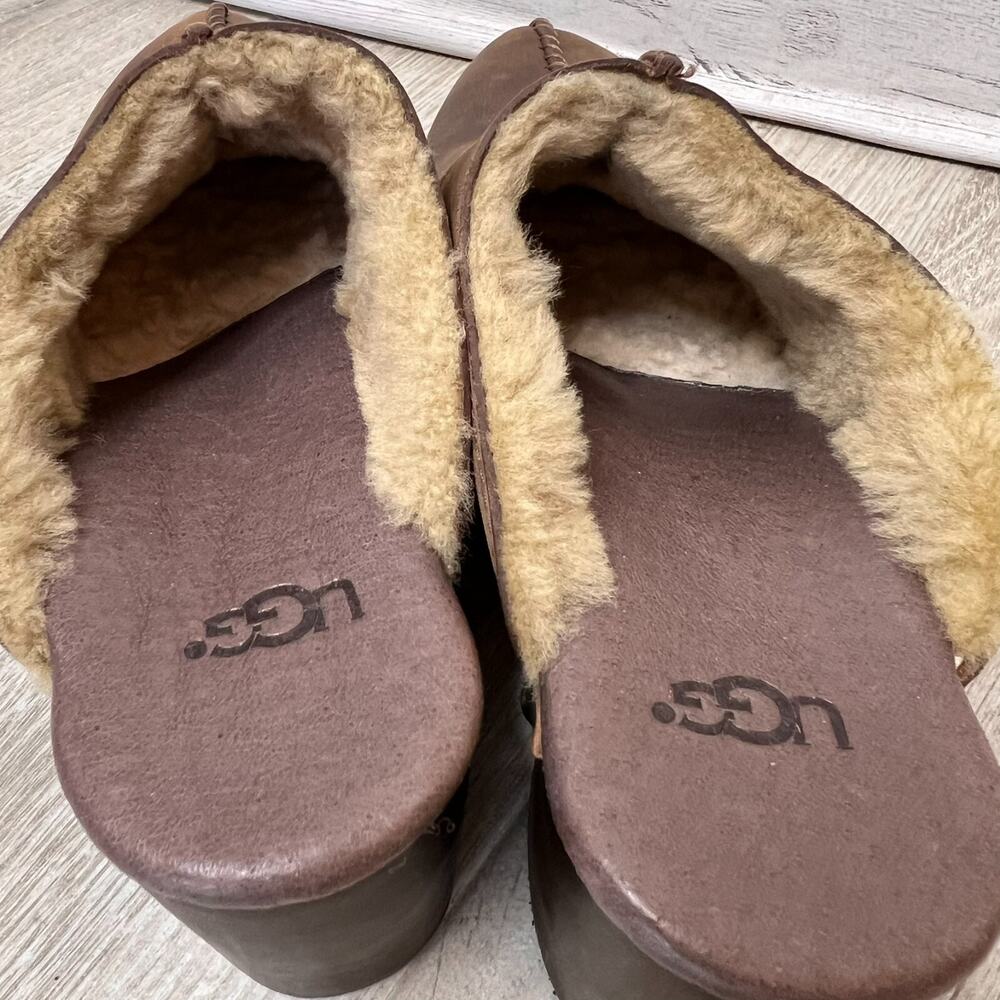 UGG Shoes Womens Size 5 1/2 - 6 Kassi High Heel Leather Clog Mule Sheepskin - Picture 9 of 14